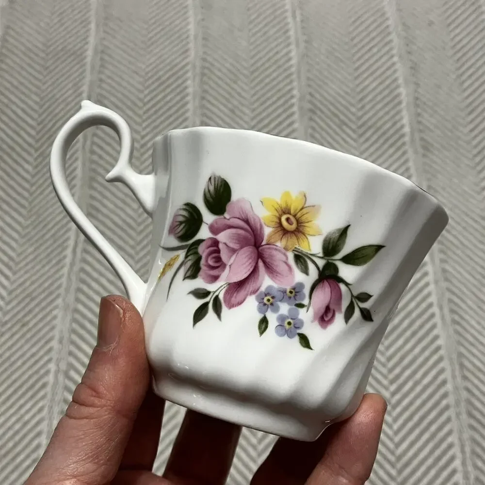 Royal Sutherland HM Fine Bone China Pink Rose Floral Teacup and Saucer Set